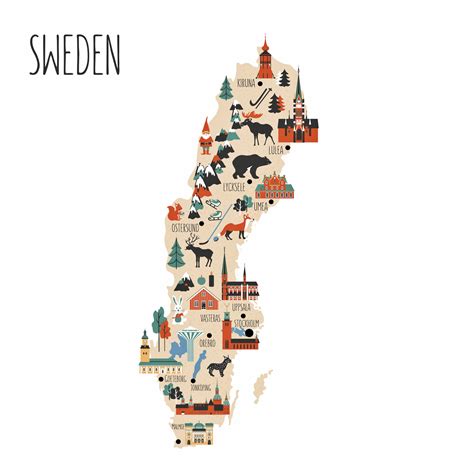 Sweden Symbols Map With Tourist Attractions Vector Image, 43% OFF