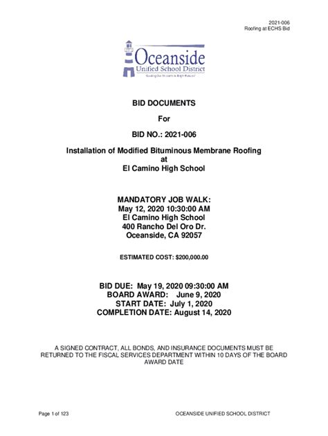 Fillable Online BID DOCUMENTS For Installation Of Modified Bituminous