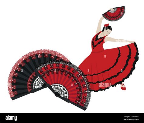 Illustration Of A Flamenco Dancer With Spanish Fans Stock Vector Image