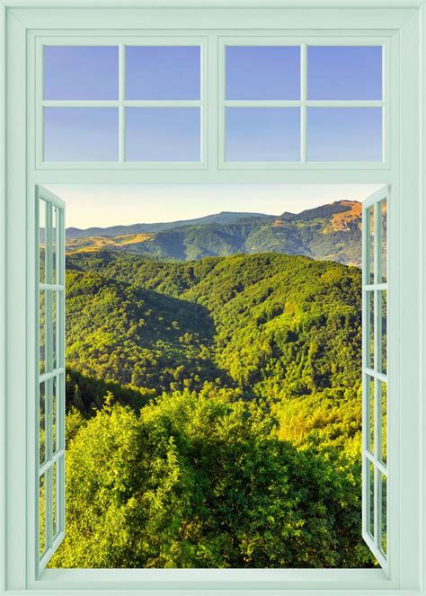 Open Window View Mountain Poster Picture Metal Print Paint By