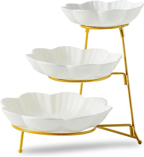 White Porcelain 3 Tiered Serve Set Porcelain Tray Servers Tiered Serving Platter For Food