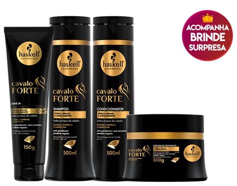 Kit Haskell Cavalo Forte 300ml Shampoo Condicionador Máscara 300g e