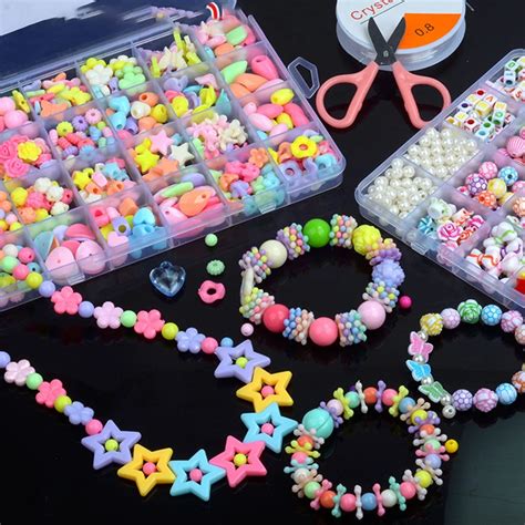 girls diy bead set jewelry making kit  kids girl pearl beads