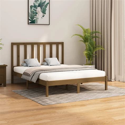 Estrutura cama king 150x200 cm madeira maciça castanho mel BoutikXL