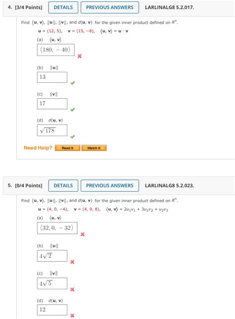 Solved Points Details Previous Answers Larlinalg Chegg