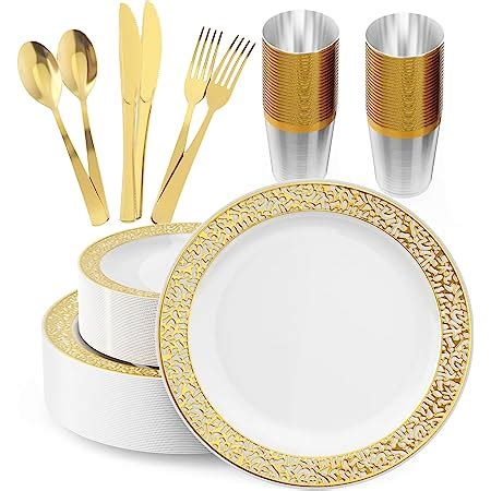 Amazon Count Gold Dinnerware Set Elegant Plastic Plates