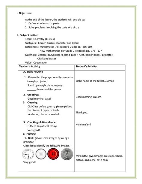 Detailed Lesson Plan In Mathematics 7 Circles