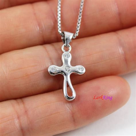 Sterling Silver Cross Necklace Small Silver Cz Cross Etsy