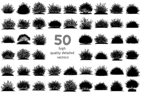 Premium Vector Set Of Monochrome Silhouettes Of Shrubs Vector