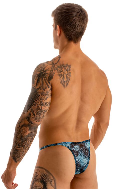 Mens Micro String Bikini Swimsuit In Semi Sheer Eros Printed Mesh