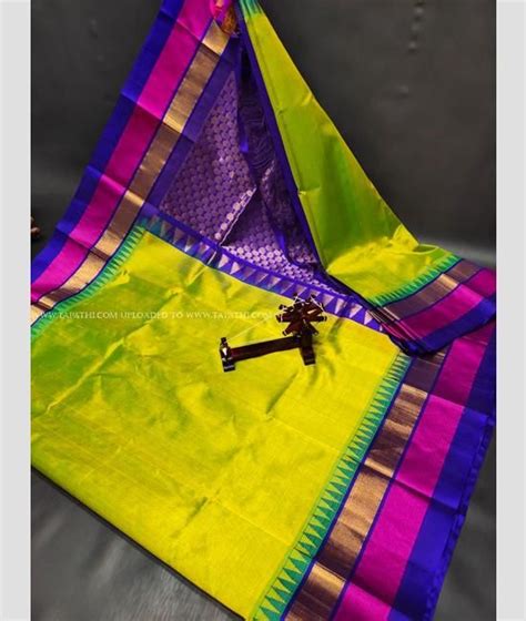 Parrot Green And Pink Color Kuppadam Pattu Handloom Saree With Plain