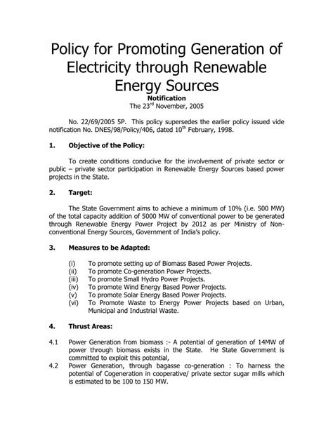 Pdf Policy For Promoting Generation Of Electricity Through