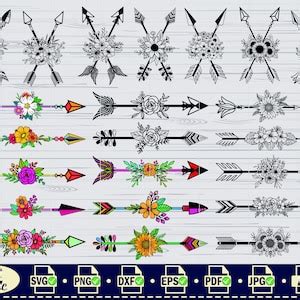 Arrow Flower SVG Arrows And Feather Arrow And Flowers Cut File