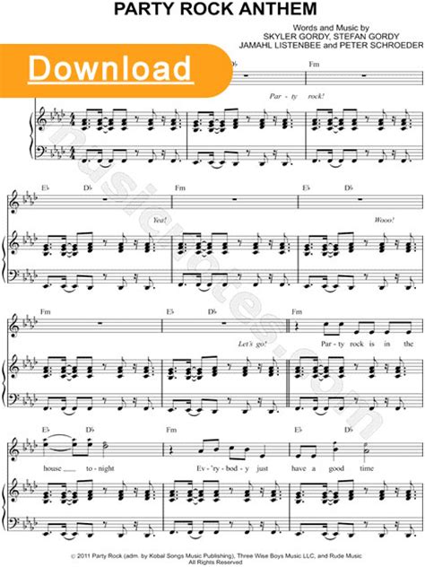 LMFAO - Party Rock Anthem Sheet Music 4 Piano - Music Notes for Piano