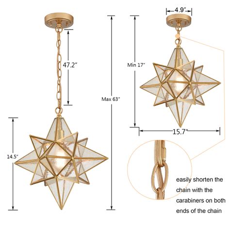 Brass Moravian Star Pendant Light Seeded Glass Claxy