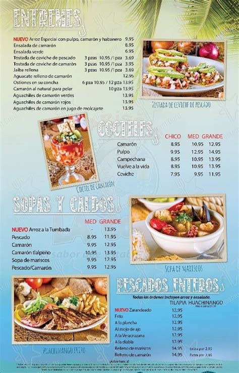 Menu at Mariscos La Costa restaurant, Alamo, 511 N. Alamo Rd.