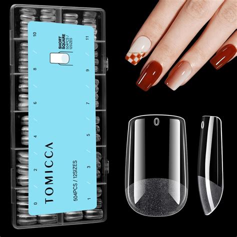 TOMICCA Square Shaped Short Nail Tips 504PCS Half Matte Soft Gel Tips