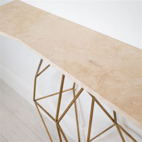 Wrought Iron Abstract Console Table In Distressed Gold Finish With