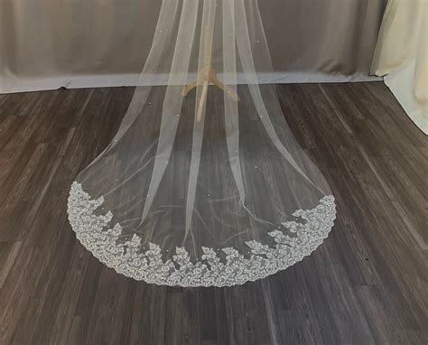 Long Bridal Veil Veil 1tier Veil Lace Edging Imitation Pearls