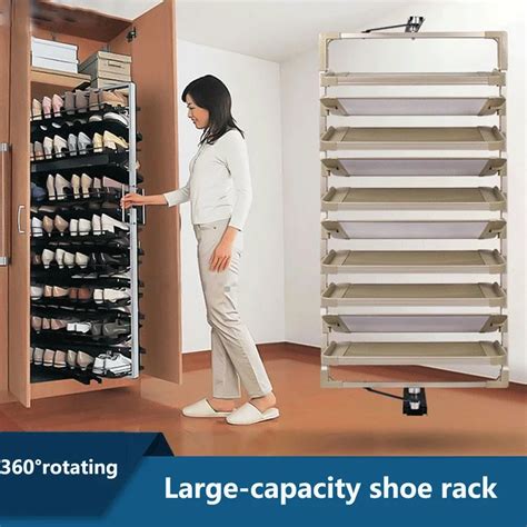 Shoe Rack 360 Rotating Height Adjustable Aluminum Alloy Shoe Cabinet