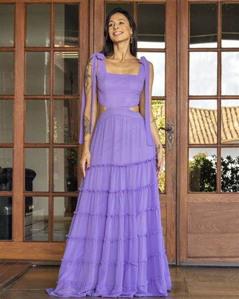 Vestido Longo Lilas Com Alças Amarraveis