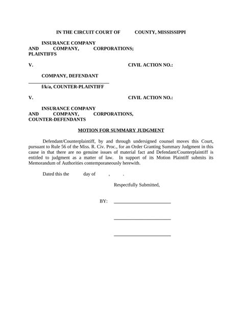 Summary Judgment Order Doc Template PdfFiller