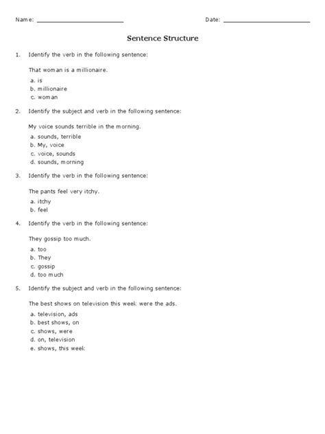 Sentence Structure (Grade 5) - Free Printable Tests and Worksheets ...