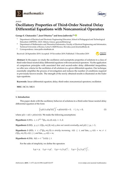 Pdf Oscillatory Properties Of Third Order Neutral Delay Differential