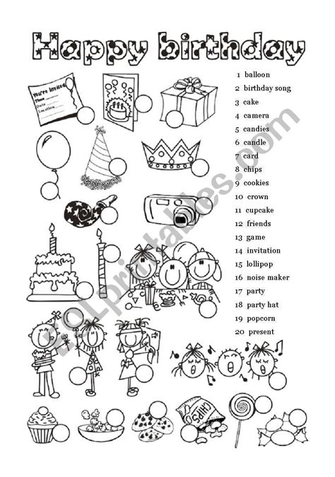 A Picture Dictionary With Words About Birthday Key Included