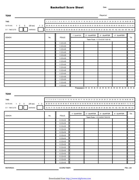 Printable basketball score sheet - Basketball Score Sheet Date: COACH