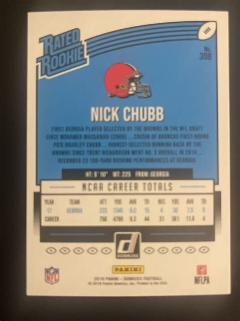 Panini Donruss Rated Rookie Aqueous Test Nick Chubb Rc