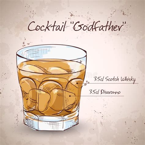 Godfather Cocktail Illustration Alcoholic Bar Drink Hand Drawn Vector