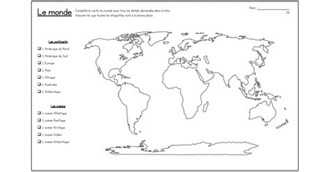 La Carte Du Monde Continents Et Océans