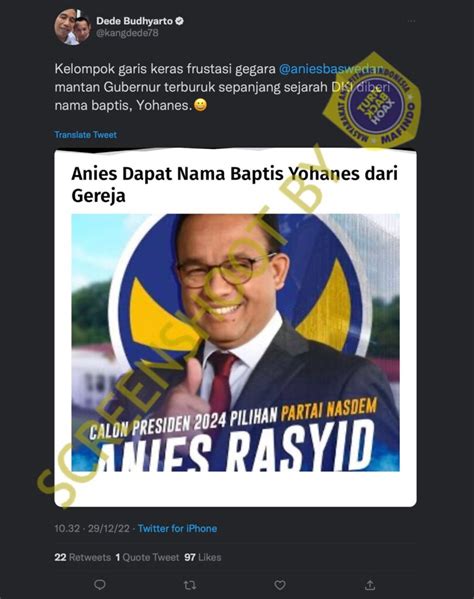 Fitnah Lagi Anies Dapat Nama Baptis Yohanes Dari Gereja