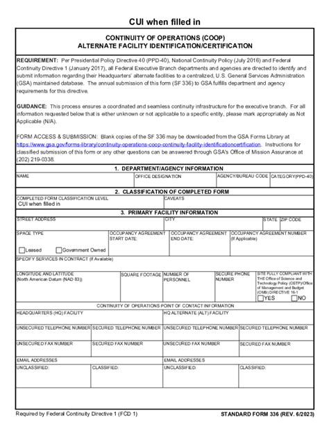 Fillable Online Standard Form Continuity Of Operations Coop