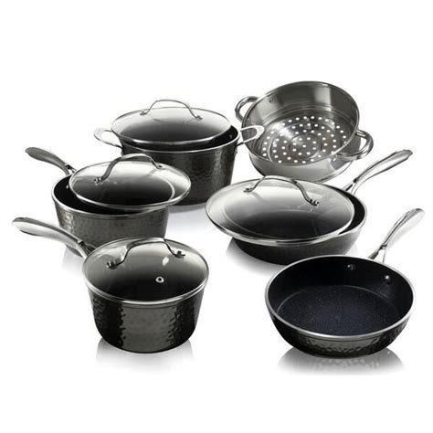 GRANITESTONE 10 Piece Aluminum Hammered Ultra Durable Non Stick Diamond