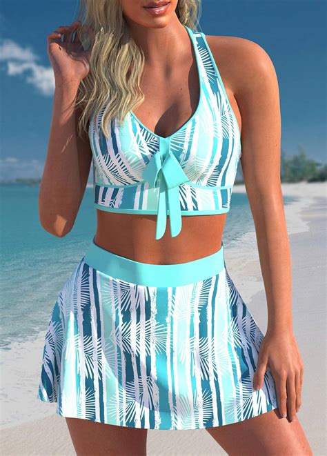 Bowknot Leaf Print Cyan Bikini Top Modlily USD 35 98