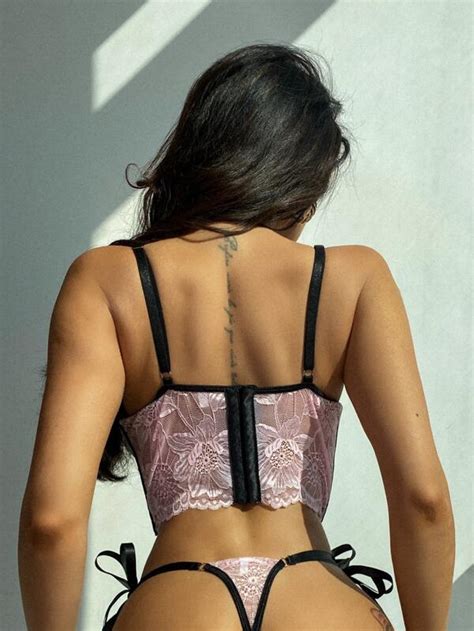 Nina Bonheur Contrast Binding Floral Lace Underwire Lingerie Set Shein Uk