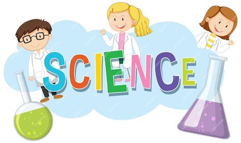 Premium Vector | Science logo banner with cartoon scientists in gowns