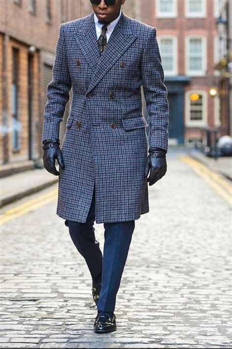 Mens Blue Plaid Overcoat Winter Outfit Giorgenti Custom Suits