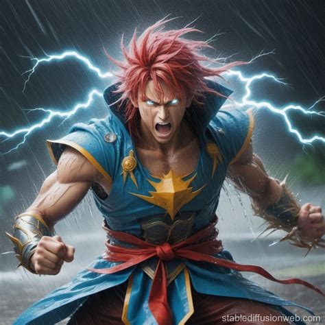 Anime Character with Thunder Power vs Monster in Da Vinci Colors | Stable Diffusion Online