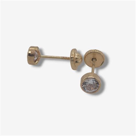 EUROGEMS Zarcillos 4 Mm Screwback Zircon Punto De Luz Bisel Fino