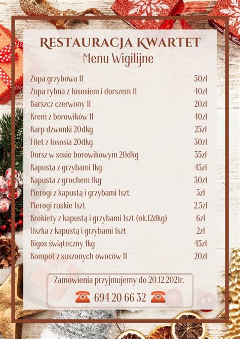 MENU WIGILIJNE I ŚWIĄTECZNE Restauracja Kwartet