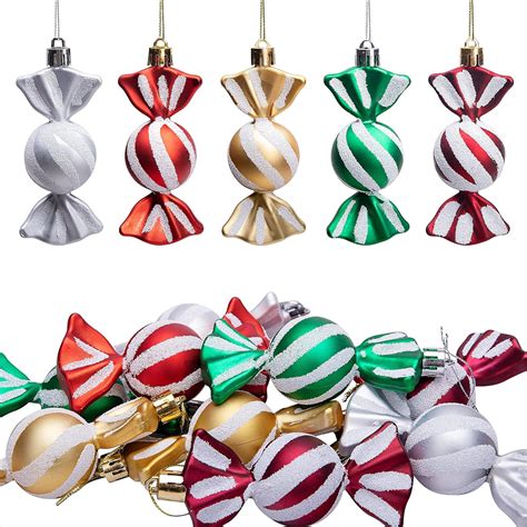 15 Pieces Christmas Glitter Hanging Candy Ornamentscolorful Xmas Candy Cane