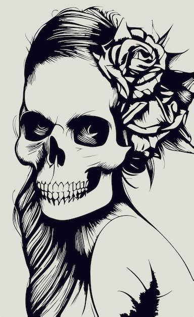 Premium Vector Feminine Girly Skull Tattoos Hand Drawn Vector Black