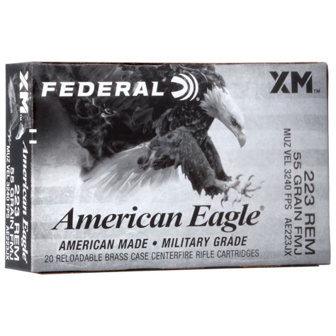 Federal American Eagle 223 Rem 55Gr FMJ Ammunition 20Rd Box