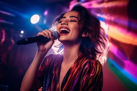 Premium Photo | Beautiful Asian woman singing in a karaoke bar