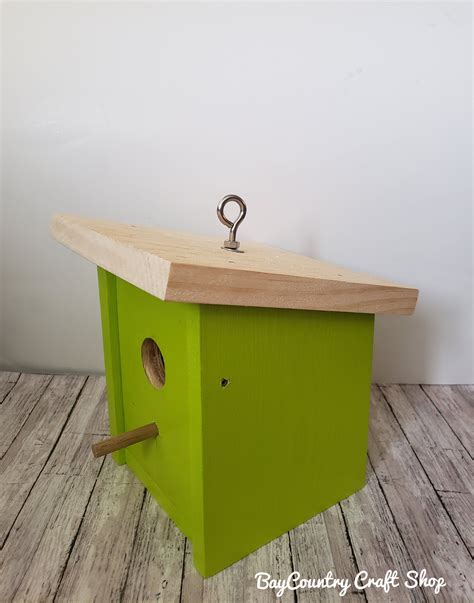 Birdhouse Modern Wooden Birdhouse Minimalist Margarita Lime Green Cherry Stained Cedar Face