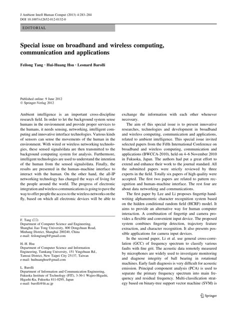 Pdf Special Issue On Broadband And Wireless Computing Communication