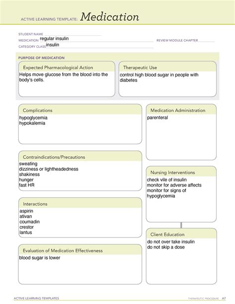 Insulin Ati Medication Template